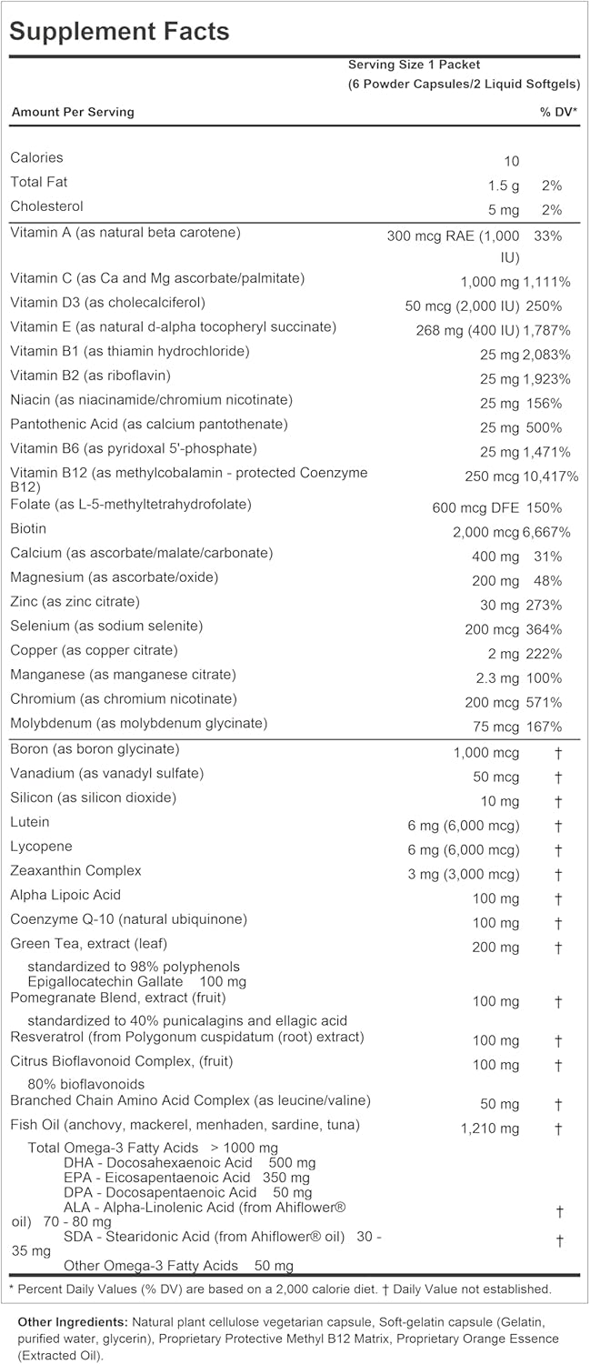 Women's Elite-100 Multivitamin with Maximum Omega-3 - 30 Packets, Potent Nutrients, Essential Vitamins, Minerals, Phytonutrients - No Additives