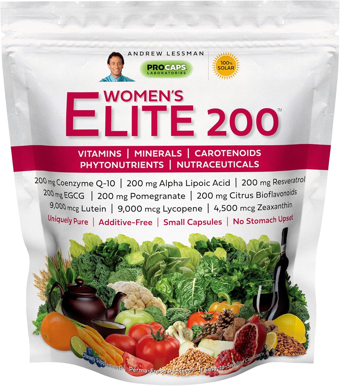 Women's Elite-200 Multivitamin 120 Packets - Potent Nutrients with CoQ10, Alpha Lipoic Acid, Resveratrol, EGCG, Pomegranate, Citrus Bioflavonoids - No Additives
