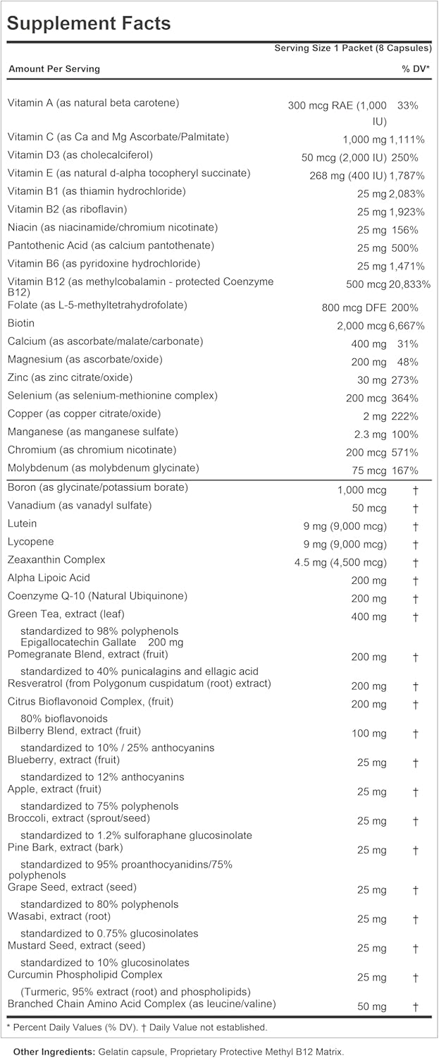 Women's Elite-200 Multivitamin 120 Packets - Potent Nutrients with CoQ10, Alpha Lipoic Acid, Resveratrol, EGCG, Pomegranate, Citrus Bioflavonoids - No Additives