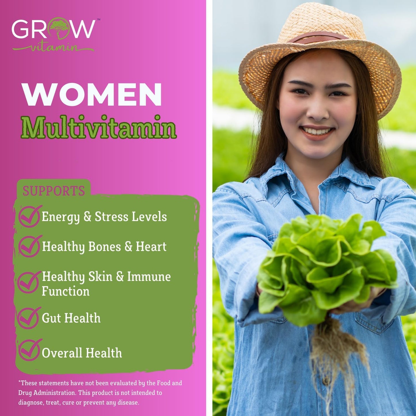 Women's Energy Support Whole Food Multivitamin with Hair, Skin, Nails Nourishment - Non-GMO, Gluten Free - 60 Capsules