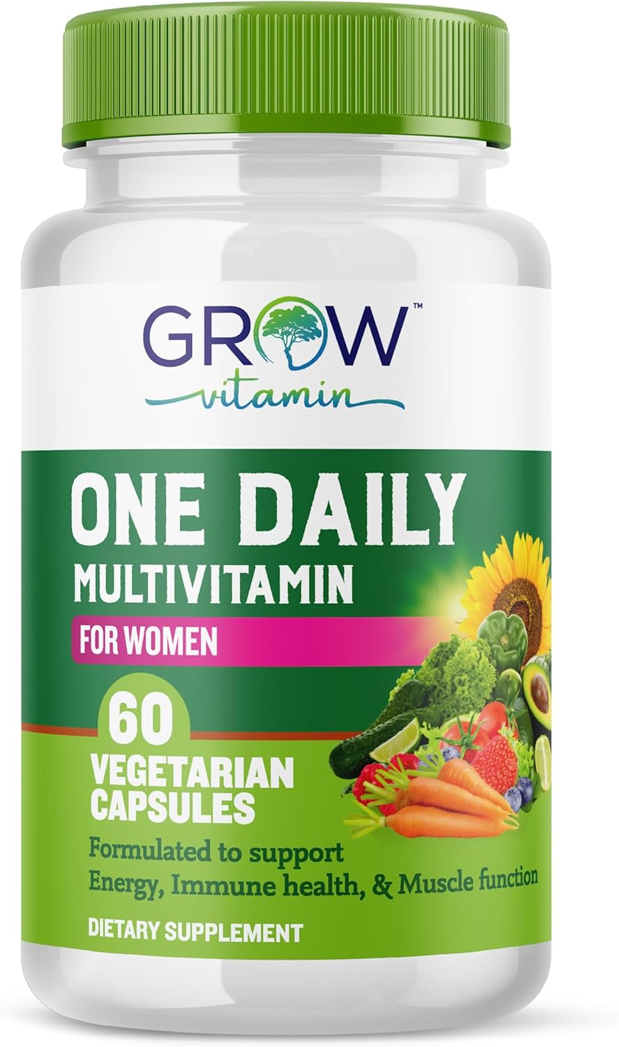 Women's Energy Support Whole Food Multivitamin with Hair, Skin, Nails Nourishment - Non-GMO, Gluten Free - 60 Capsules