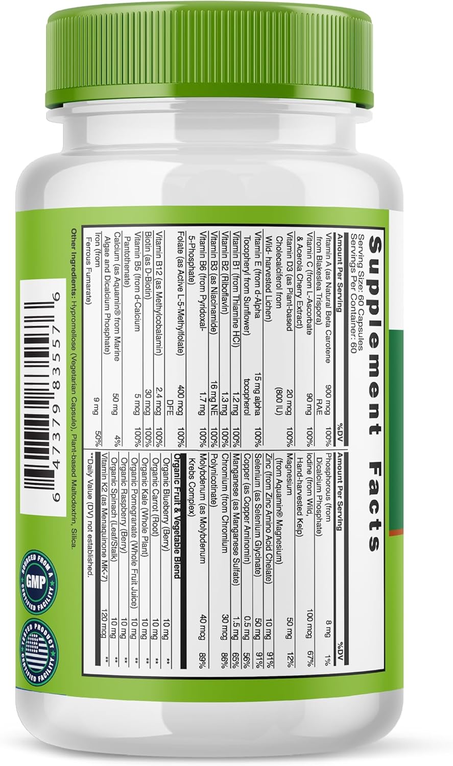 Women's Energy Support Whole Food Multivitamin with Hair, Skin, Nails Nourishment - Non-GMO, Gluten Free - 60 Capsules
