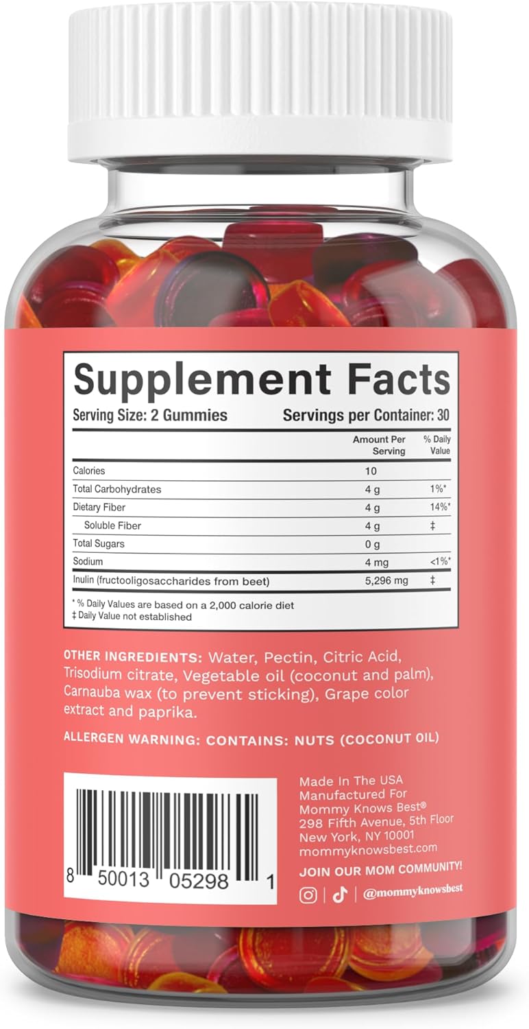 Women's Fiber Gummies for Pregnancy & Digestive Health, Plant-Based Prebiotic Fiber, Sugar-Free, Mixed Fruit Flavor - 60 Count