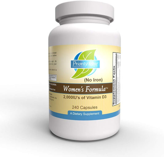 Women's Formula Multivitamin & Mineral Supplement - Priority One Vitamins, 240 Capsules, Promotes Healthy Reproductive System, No Iron.