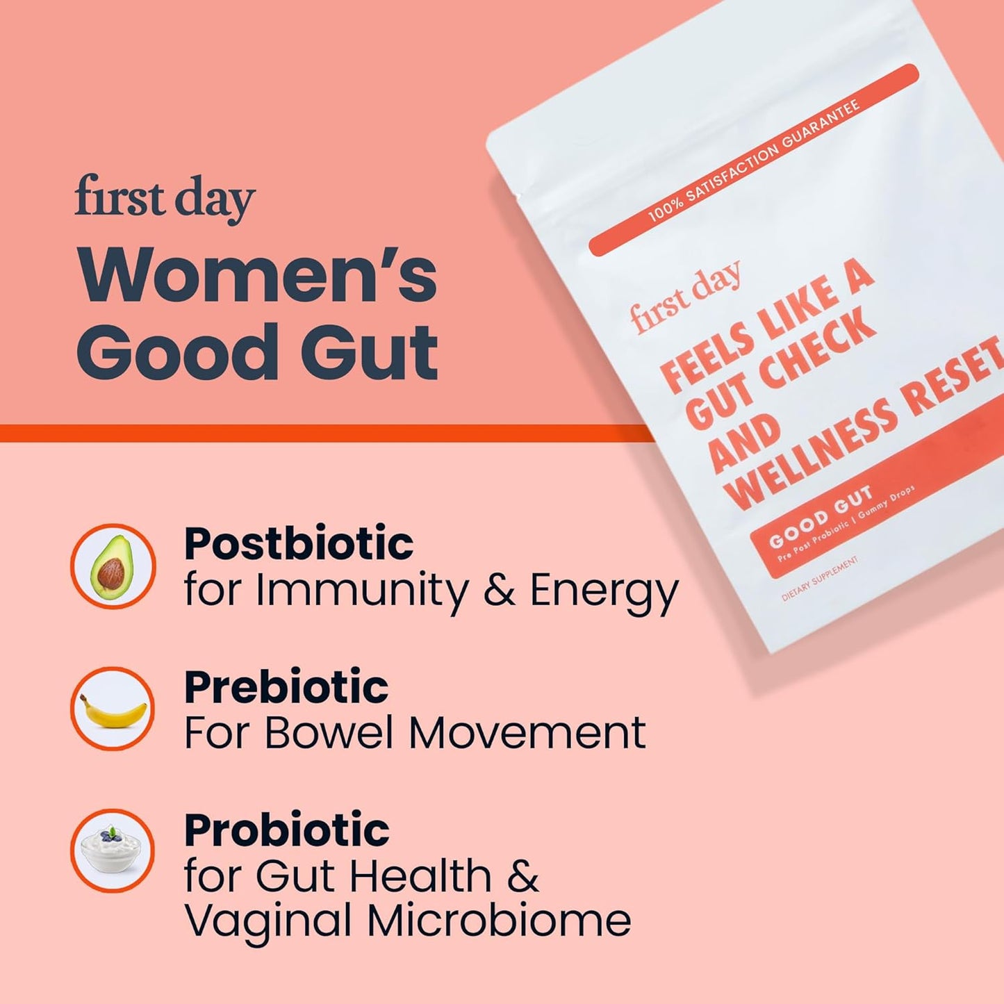 Women’s Good Gut Tribiotic Gummies – 3-in-1 Prebiotic, Probiotic & Postbiotic Supplement for Immune & Digestive Health - 30-Day Supply