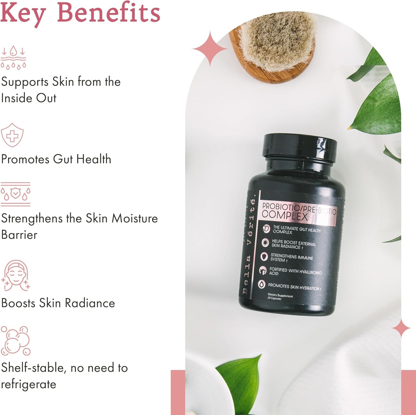 Women's Gut Health Probiotic Supplement - Bella Vérité Prebiotic & Probiotic Complex - 3.45 Billion CFU - Promotes Clear Skin - 30 Vegetarian Capsules