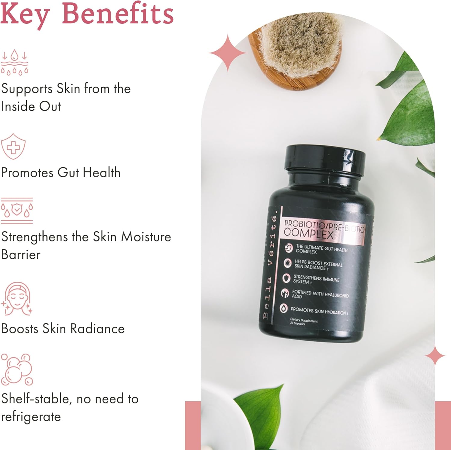 Women's Gut Health Probiotic Supplement - Bella Vérité Prebiotic & Probiotic Complex - 3.45 Billion CFU - Promotes Clear Skin - 30 Vegetarian Capsules