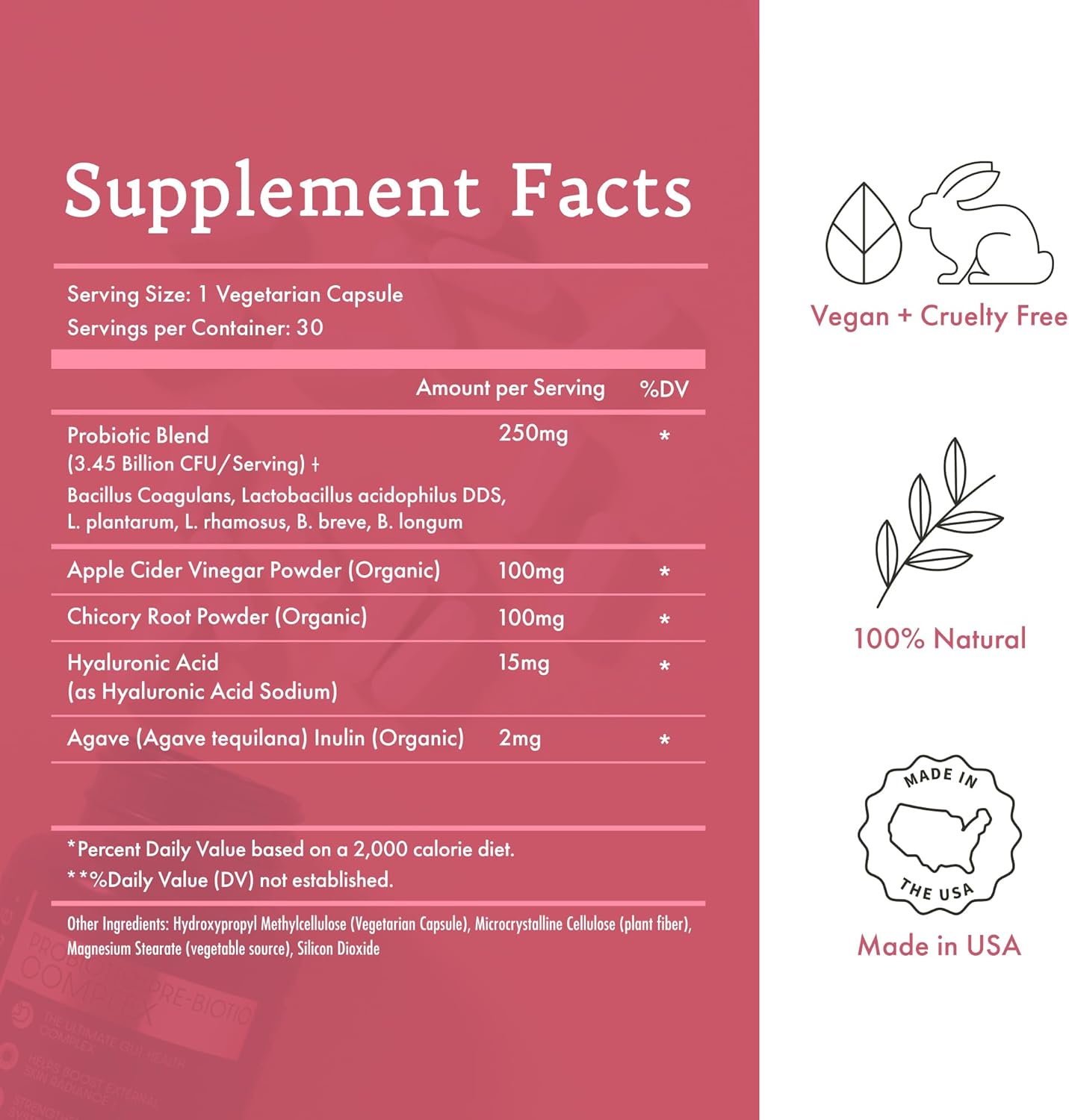 Women's Gut Health Probiotic Supplement - Bella Vérité Prebiotic & Probiotic Complex - 3.45 Billion CFU - Promotes Clear Skin - 30 Vegetarian Capsules