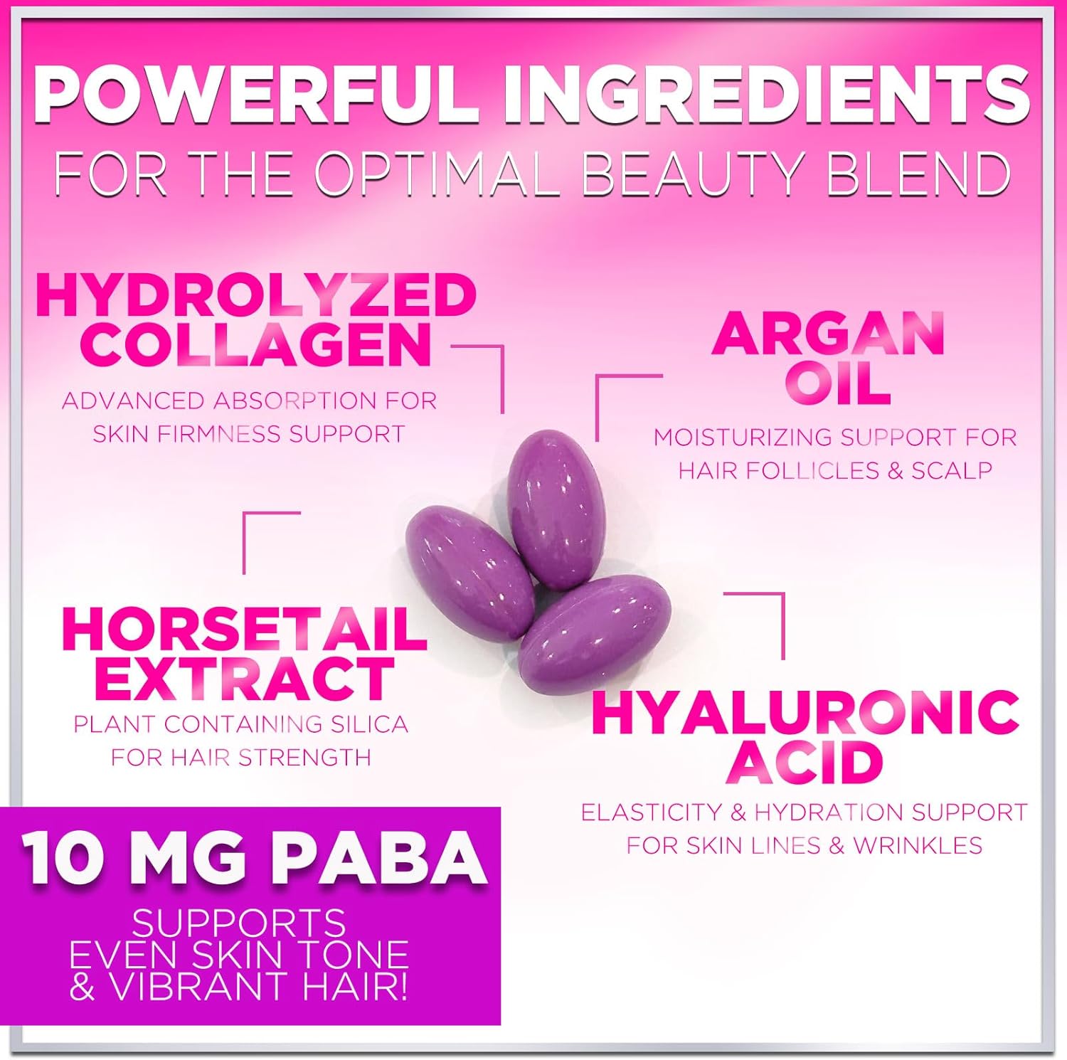 Women's Hair Growth Support Supplement with Biotin 5000mcg, Argan Oil, Collagen & Hyaluronic Acid - Hair, Skin & Nails Health - 60 Softgels