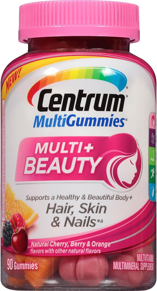 Women's Hair, Skin, and Nails Multivitamin Gummies - 90 Count with Antioxidants and Vitamin D3, Cherry/Berry/Orange Flavors