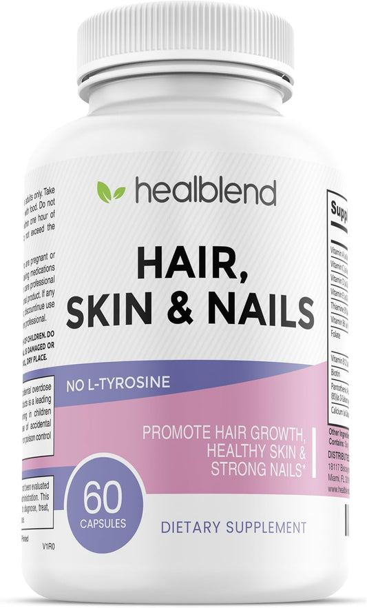 Women's Hair Skin and Nails Vitamins with Biotin 5000 mcg, Iron, and Manganese | Vegan & Non-GMO | 60 Capsules by healblend