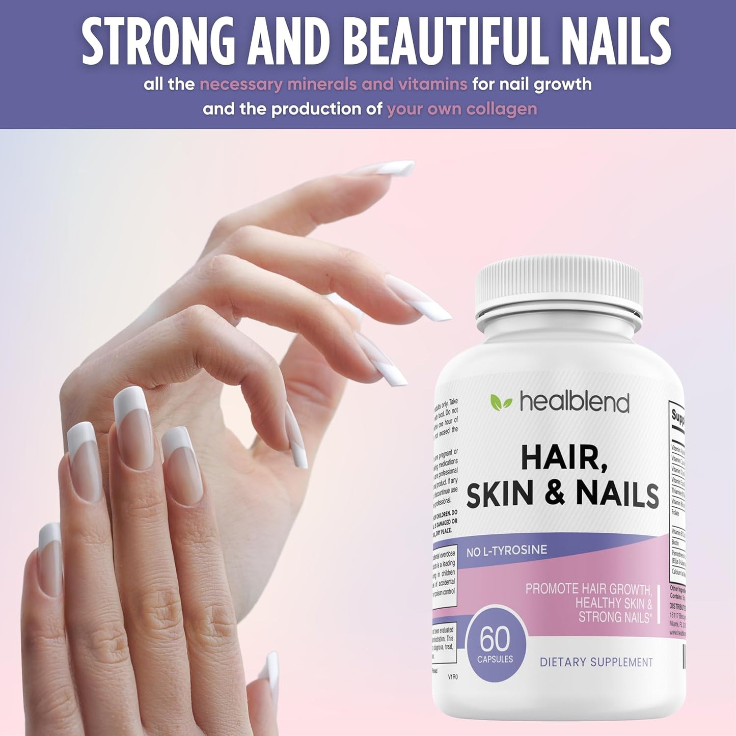 Women's Hair Skin and Nails Vitamins with Biotin 5000 mcg, Iron, and Manganese | Vegan & Non-GMO | 60 Capsules by healblend