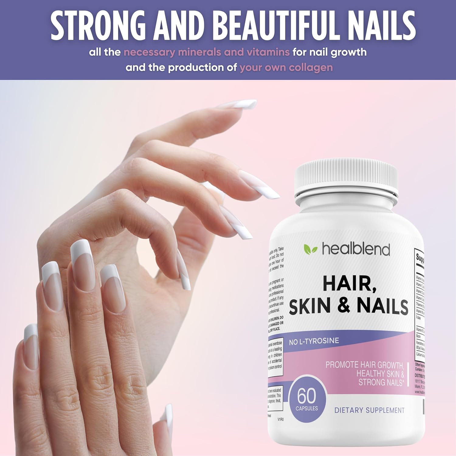 Women's Hair Skin and Nails Vitamins with Biotin 5000 mcg, Iron, and Manganese | Vegan & Non-GMO | 60 Capsules by healblend
