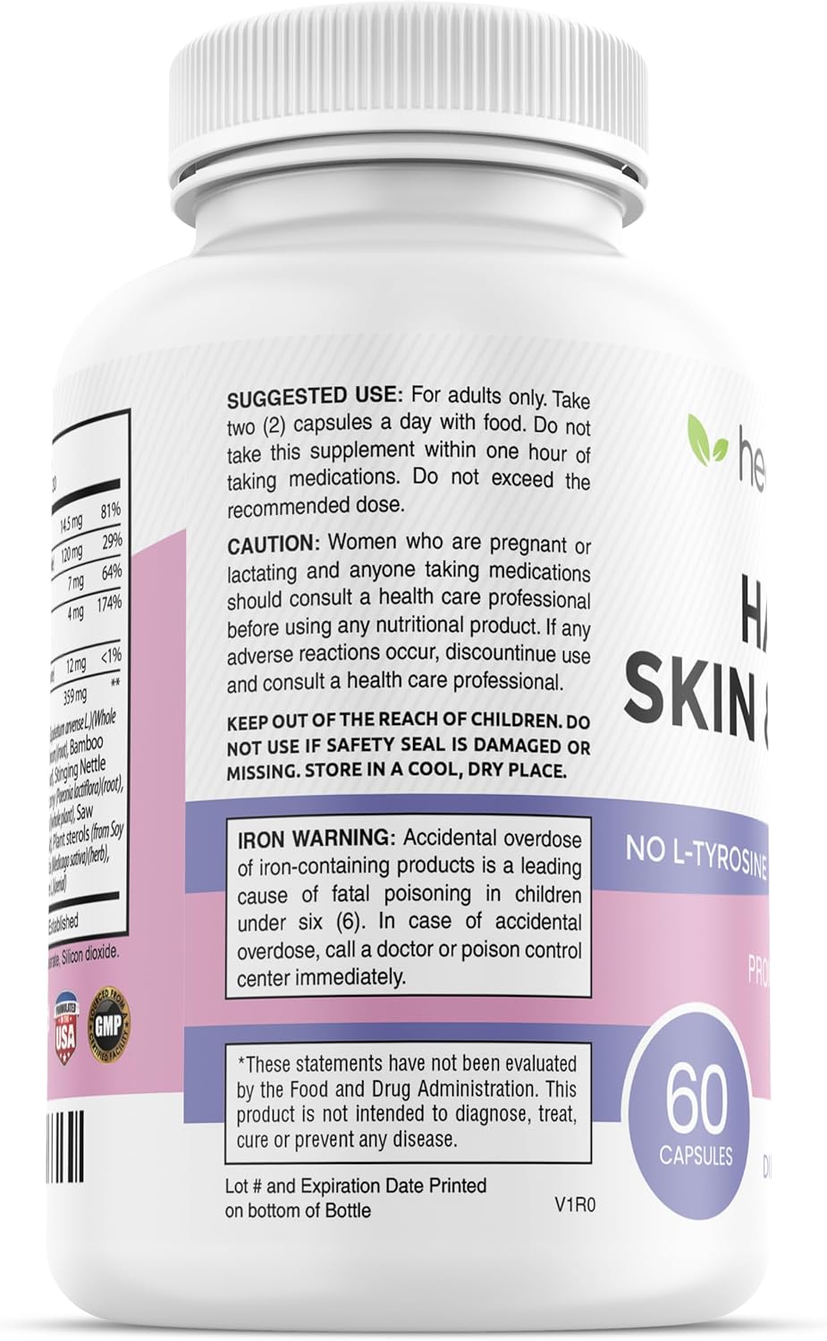 Women's Hair Skin and Nails Vitamins with Biotin 5000 mcg, Iron, and Manganese | Vegan & Non-GMO | 60 Capsules by healblend