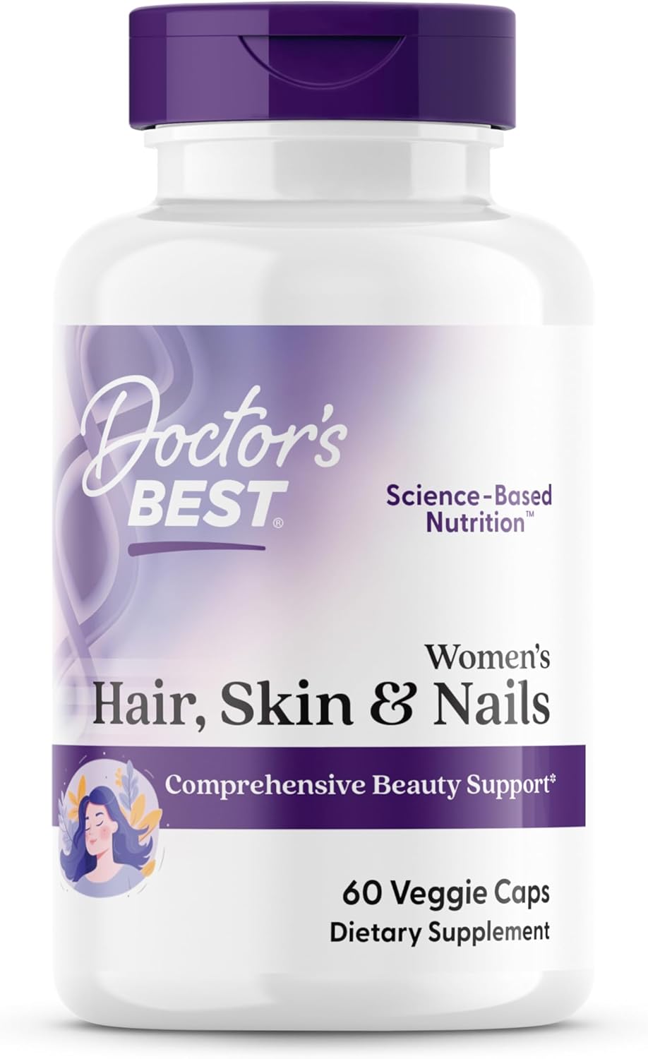 Women's Hair, Skin & Nails Supplement for Beauty Support - Non-GMO, Gluten Free Veggie Capsules - 60 Count