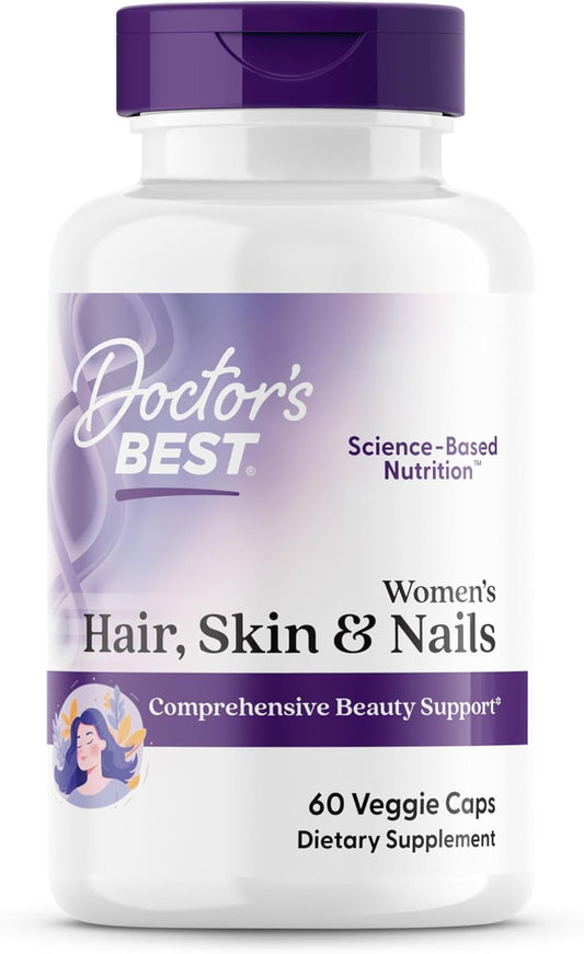 Women's Hair, Skin & Nails Supplement for Beauty Support - Non-GMO, Gluten Free Veggie Capsules - 60 Count