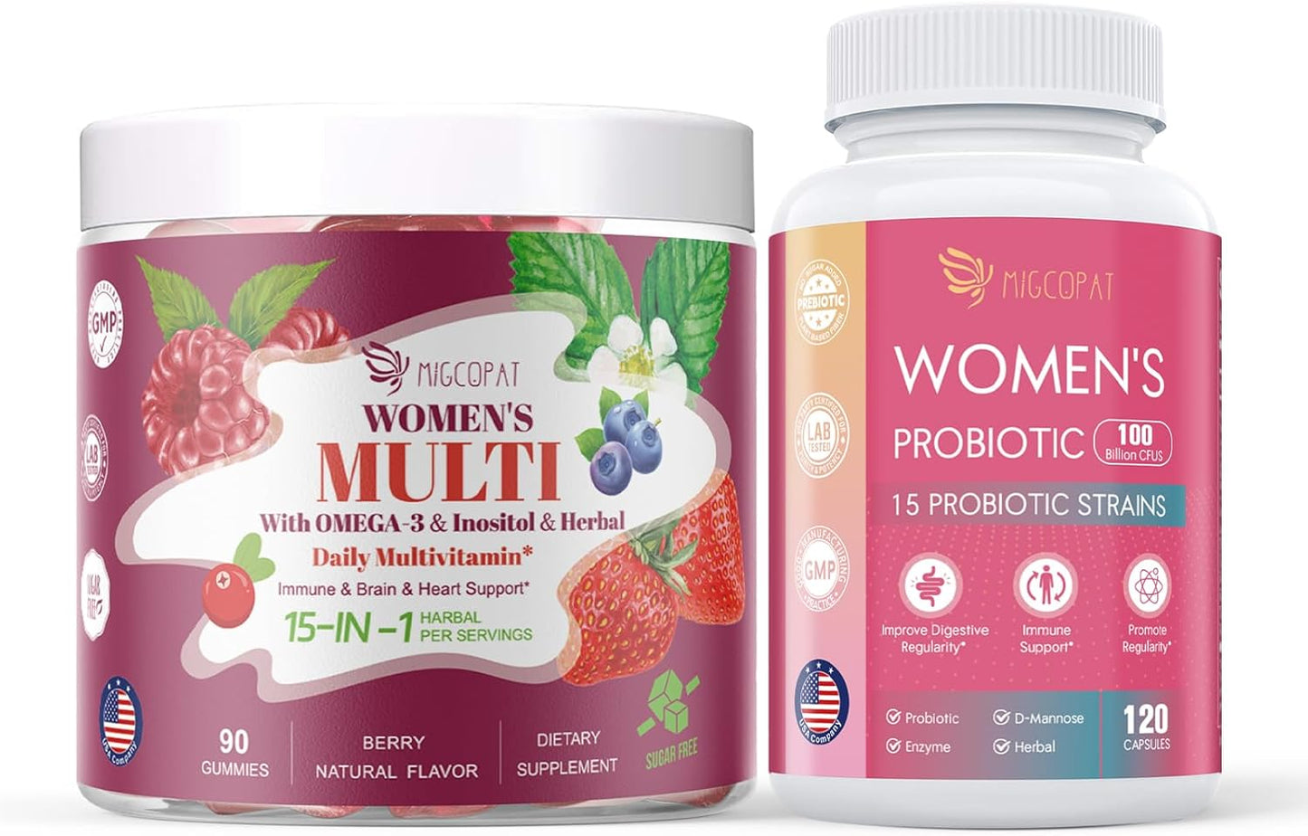 Women's Health Bundle: Migcopat Probiotics & Multivitamin Gummies - Vaginal & Urinary Health, Feminine Wellness, Brain & Heart Support