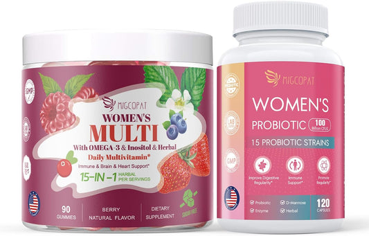 Women's Health Bundle: Migcopat Probiotics & Multivitamin Gummies - Vaginal & Urinary Health, Feminine Wellness, Brain & Heart Support