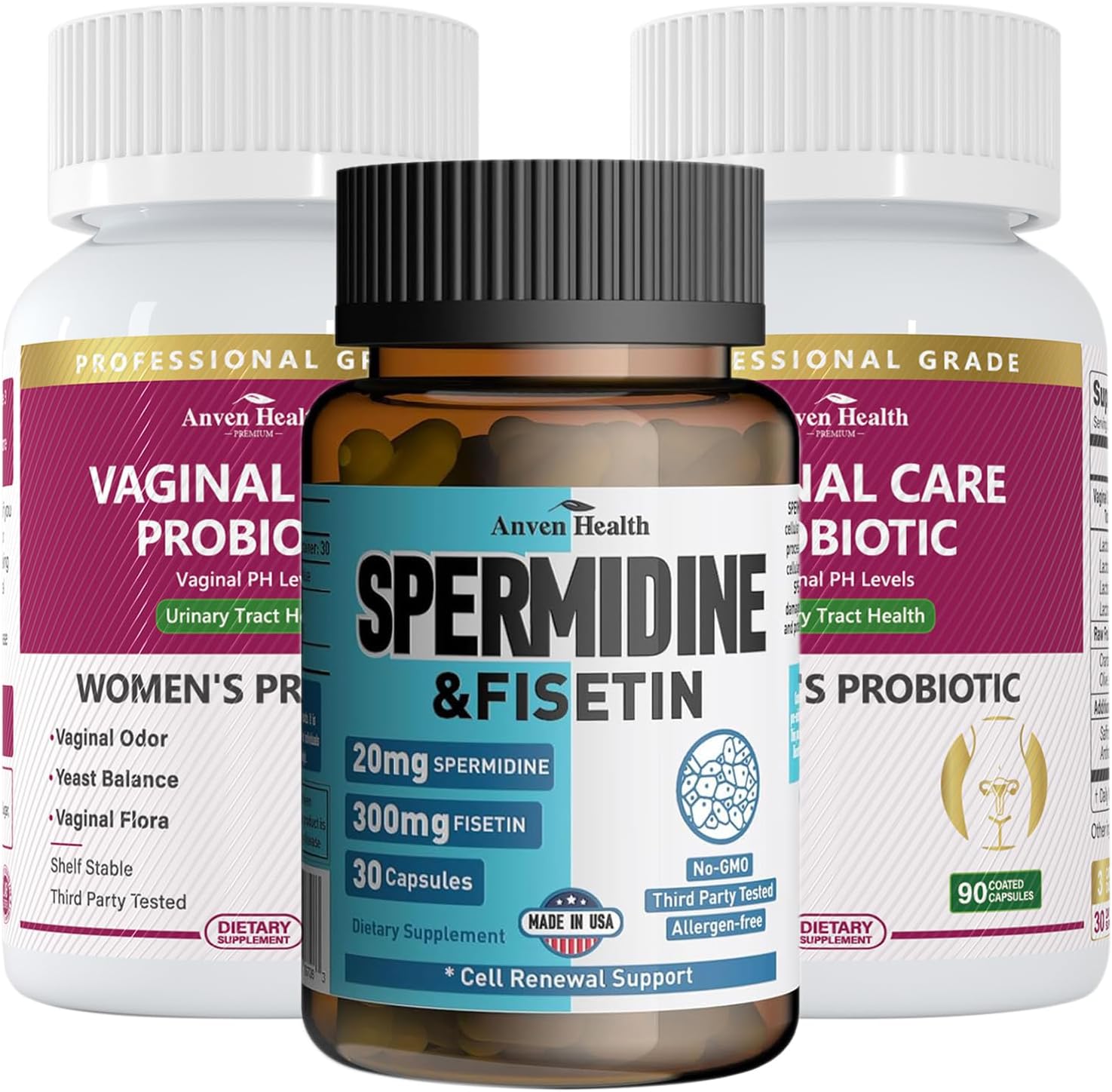 Women's Health Bundle: Vaginal Probiotics, Spermidine, Fisetin - Supports Vaginal, Gut, Immune Health & Anti-Aging