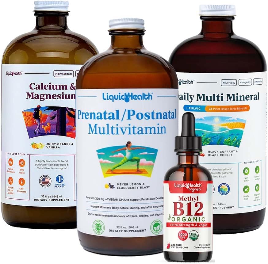 Women's Health Liquid Multivitamin Bundle with Prenatal/Postnatal, Calcium, Magnesium, Multi Mineral & Organic B12 Drops