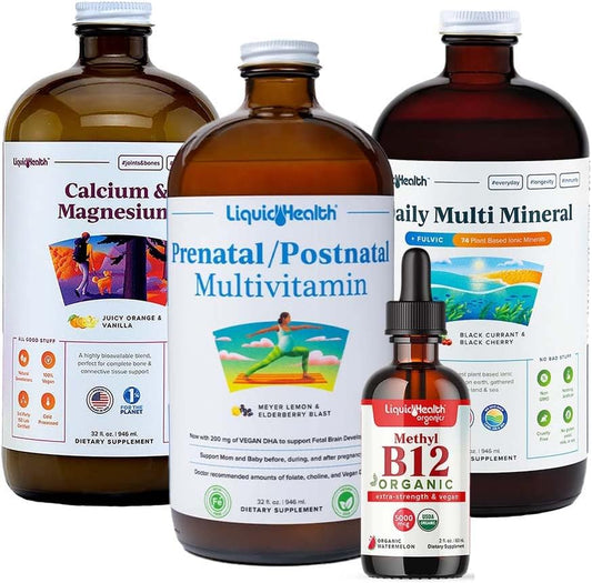Women's Health Liquid Multivitamin Bundle with Prenatal/Postnatal, Calcium, Magnesium, Multi Mineral & Organic B12 Drops
