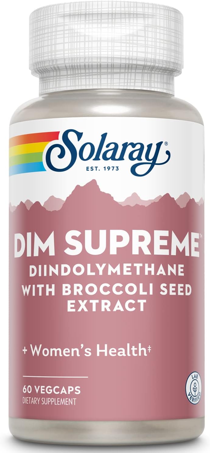 Women's Health Support: Solaray DIM Supplement 100mg with Broccoli Seed Extract - Hormonal Balance Complex - 60-Day Guarantee - 60 VegCaps