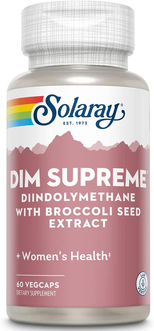 Women's Health Support: Solaray DIM Supplement 100mg with Broccoli Seed Extract - Hormonal Balance Complex - 60-Day Guarantee - 60 VegCaps