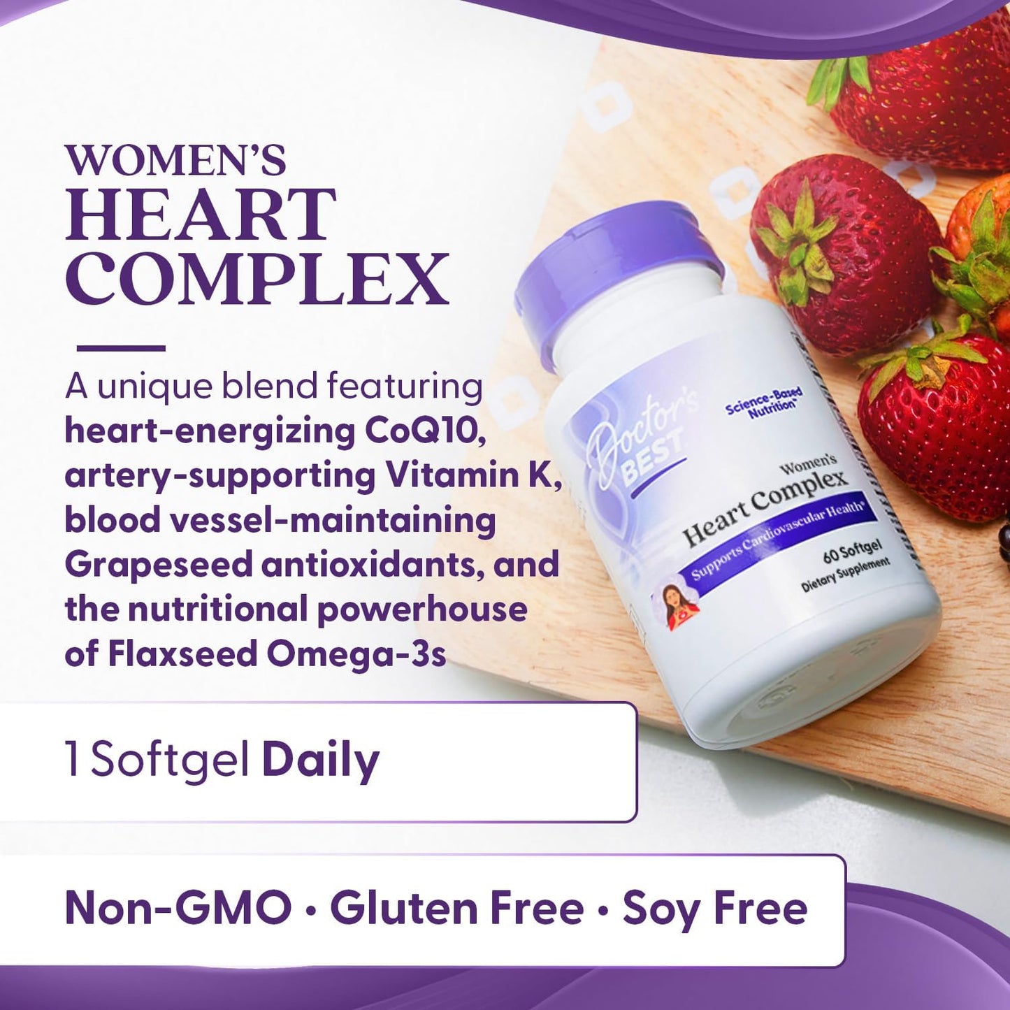Women's Heart Health Complex, Doctor's Best, 60 Softgels, Non-GMO, Gluten-Free, Soy-Free, Supports Cellular Energy