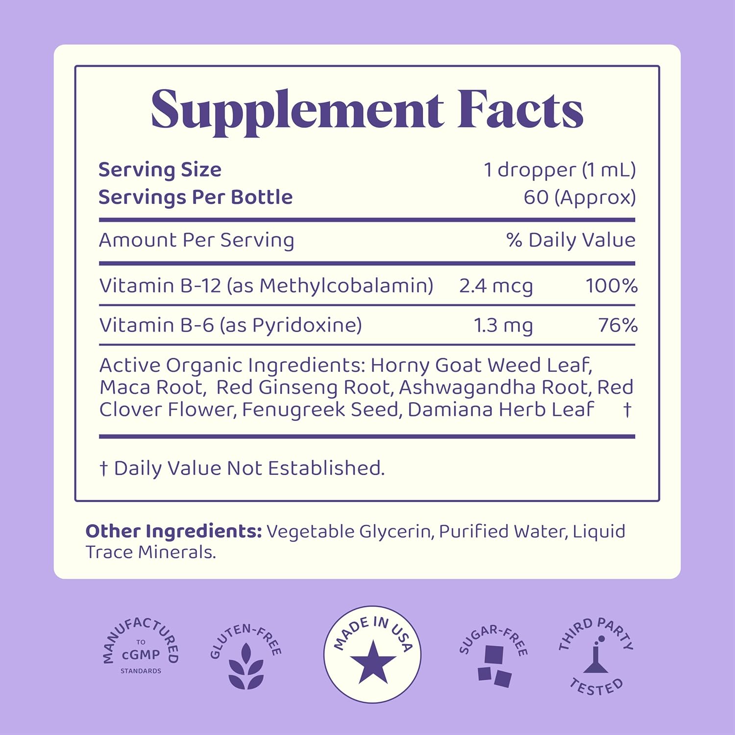 Women's Herbal Libido Support Drops - Horny Goat Weed, Ashwagandha, Maca Root, Fenugreek, Red Ginseng - Wellness & Vitality Formula