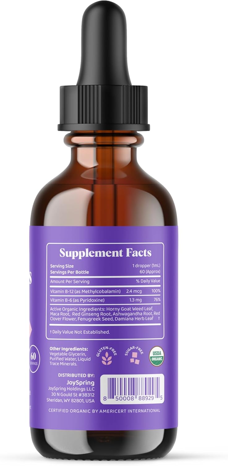 Women's Herbal Libido Support Drops - Horny Goat Weed, Ashwagandha, Maca Root, Fenugreek, Red Ginseng - Wellness & Vitality Formula