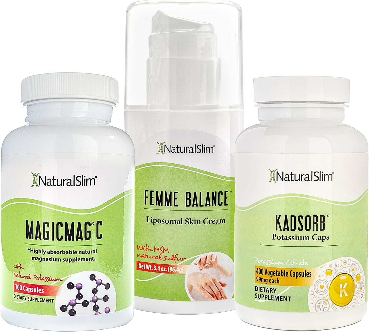 Women's Hormonal Balance Bundle - Femme Balance, Kadsorb & Magicmag C - Progesterone Cream with Potassium and Magnesium Citrate by RelaxSlim