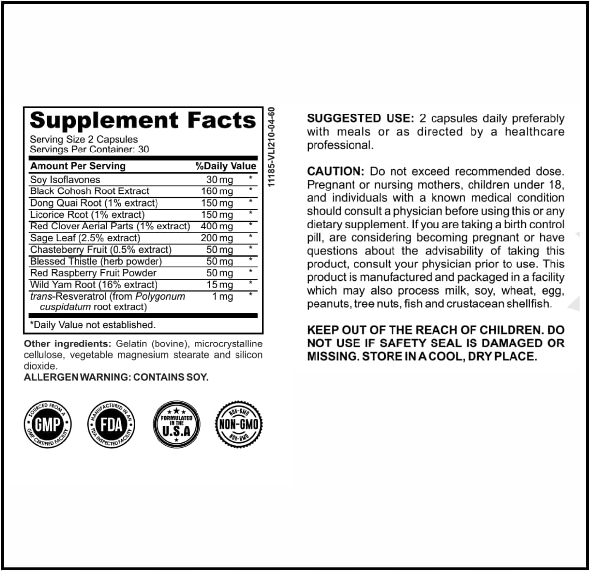 Women's Hormone Balance Support Supplement with Black Cohosh, Vitex Berry & Dong Quai - 30 Servings
