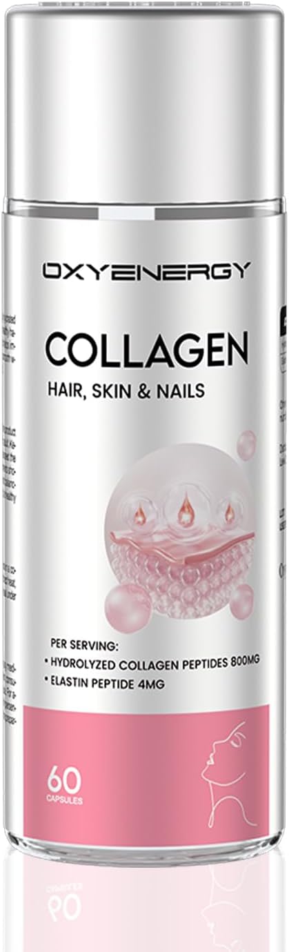 Women's Hydrolyzed Collagen Capsules with Elastin Peptides, 800mg - Promotes Hair, Skin, Nails - 60 Pills