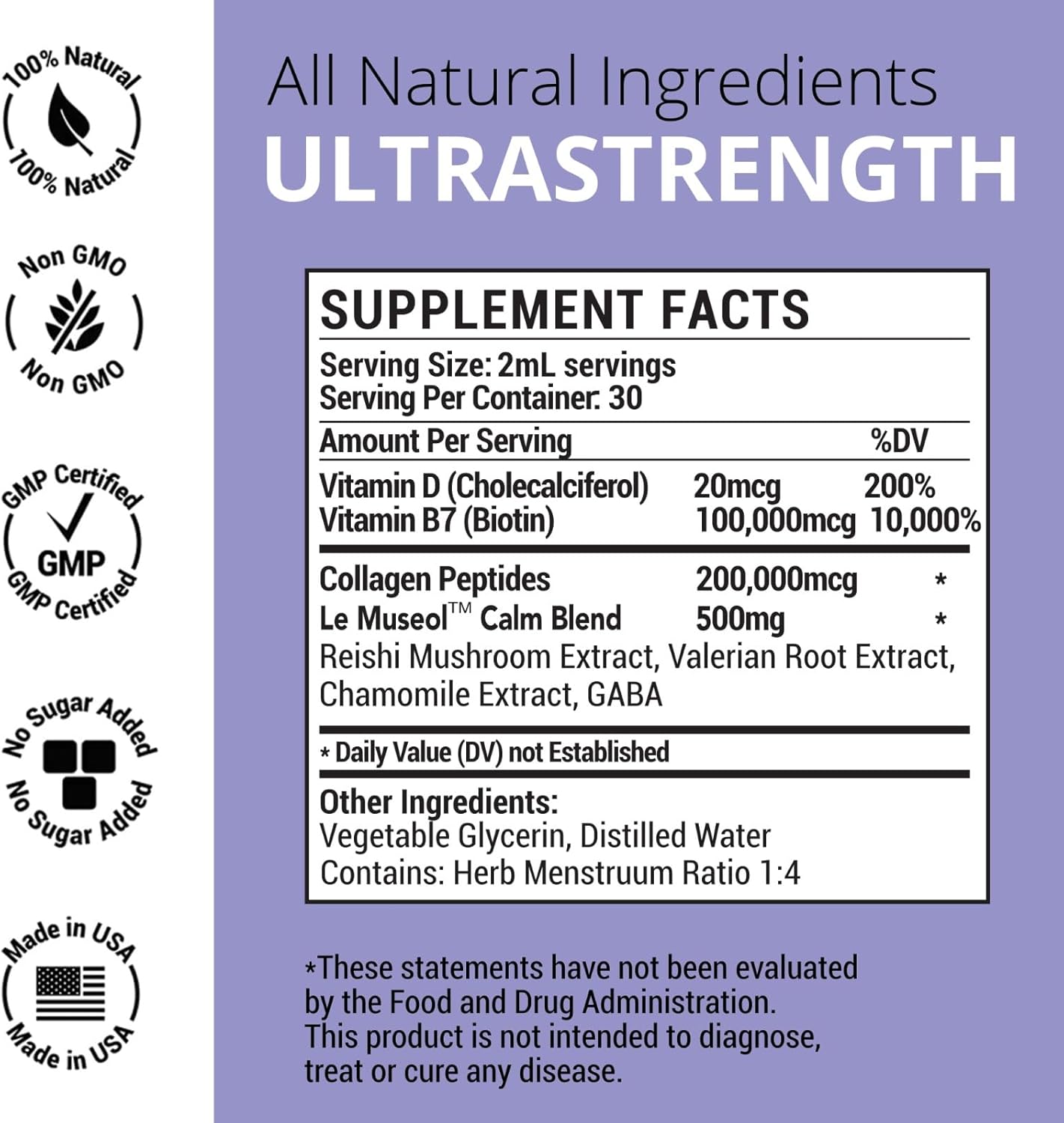 Women's Liquid Collagen with Biotin, Reishi, Chamomile, and Valerian Root Extract Drops for Healthy Skin and Hair
