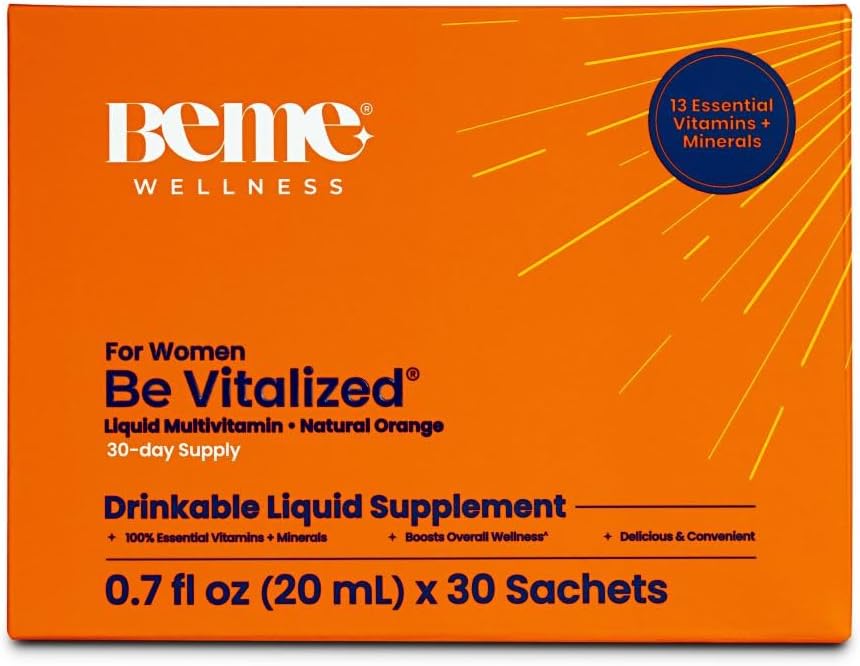Women's Liquid Multivitamin Supplement - Daily Vitamins & Minerals, B-Complex, Calcium, Zinc, Orange Flavor - 30 Sachets
