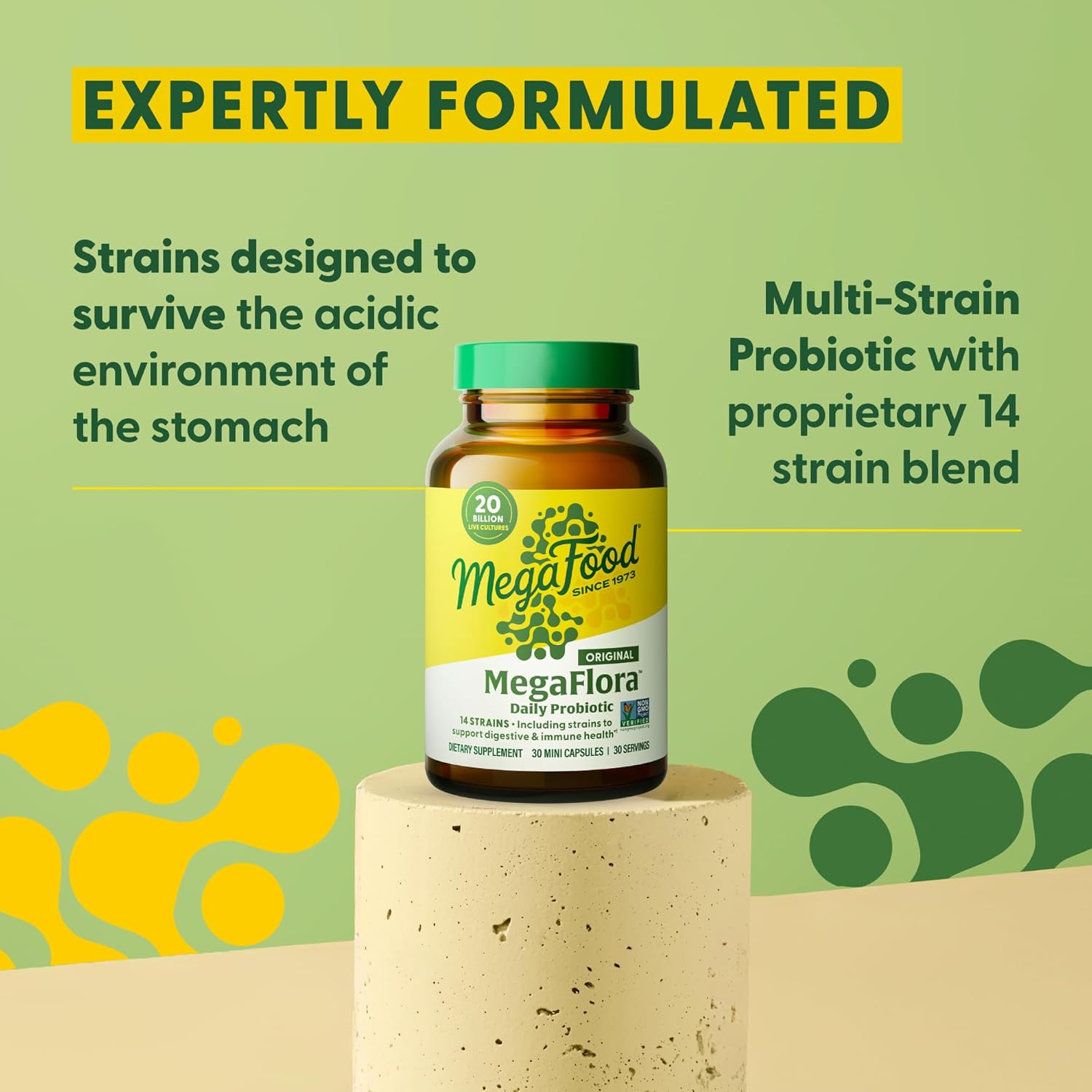 Women's MegaFood MegaFlora Probiotic - Digestive & Immune Support - 20 Billion CFU - 14 Strains - Non-GMO - 30 Mini Capsules