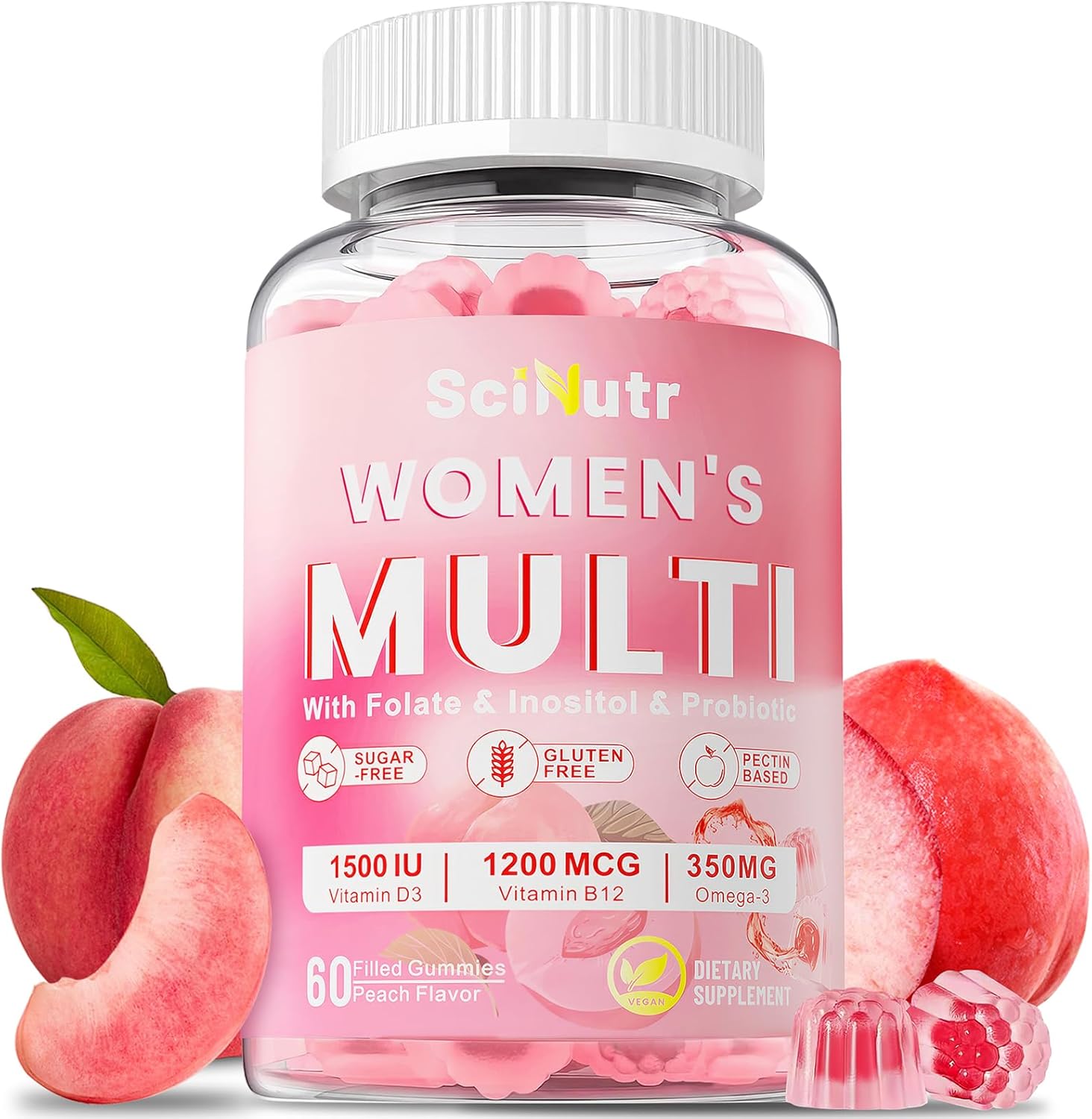 Women's Methylated Multivitamin Gummies with Calcium, Magnesium, Zinc, Vitamin A, C, D3, E, K2, B Complex, Folate, Biotin - Energy, Immune Support, Bone Health
