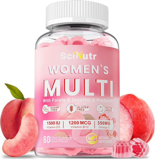 Women's Methylated Multivitamin Gummies with Calcium, Magnesium, Zinc, Vitamin A, C, D3, E, K2, B Complex, Folate, Biotin - Energy, Immune Support, Bone Health
