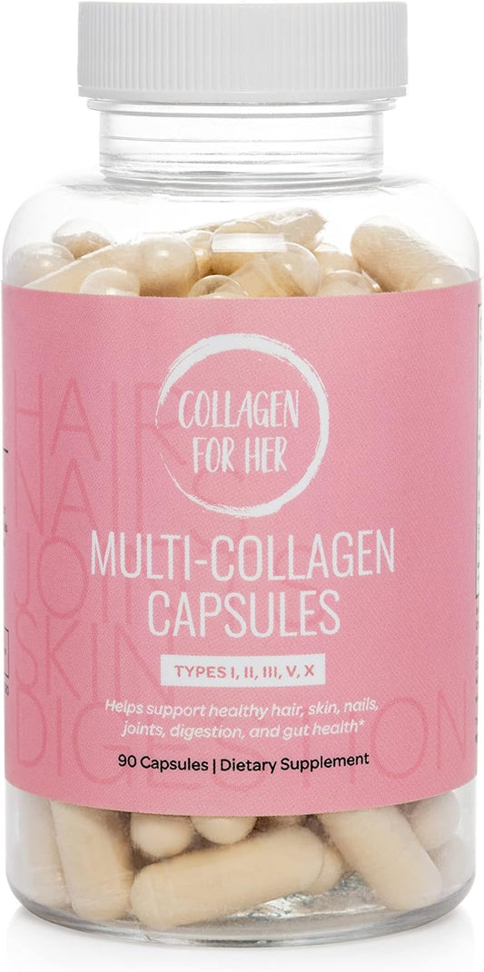 Women's Multi Collagen Capsules with Hydrolyzed Peptides (Types I, II, III, V, X) - Vitamin Supplement for Hair, Skin, Nails, and Joints (90 ct.)