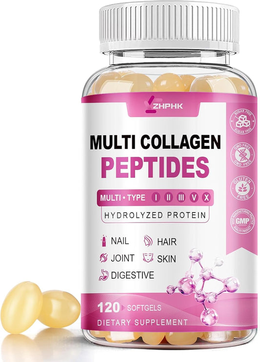 Women's Multi Collagen Peptides Softgels - 2000mg Complex with Hyaluronic Acid, Biotin, Vitamin C - Skin, Hair, Nail, Joint Support - 120 Count