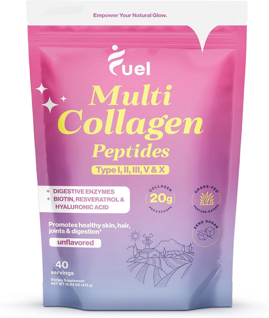 Women's Multi Collagen Protein Powder with Resveratrol Extract - Hydrolyzed Peptides for Skin, Hair, and Nails - Hyaluronic Acid & Biotin - Unflavored