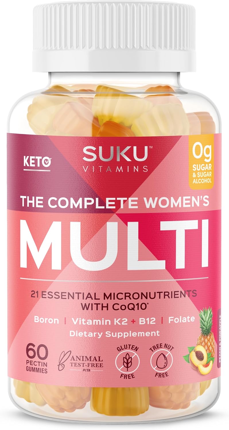 Women's Multi Vitamin Gummies with Boron, Vitamin K2, B12, A - Non GMO, Gluten & Sugar Free - Pineapple & Peach Flavor, 60 Count