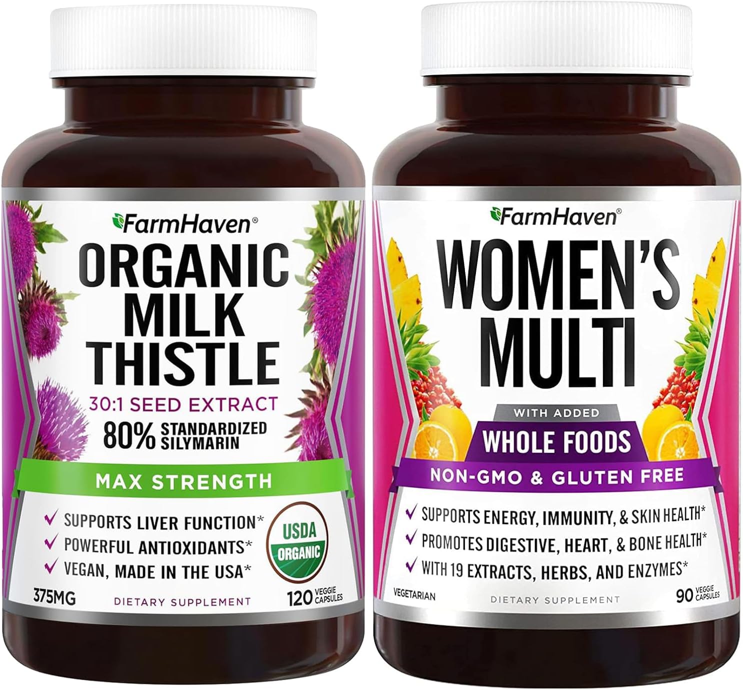 Women's Multivitamin Bundle with Milk Thistle Capsules | 22 Essential Nutrients, Fruits & Veggies | Boosts Energy, Immune & Heart Health