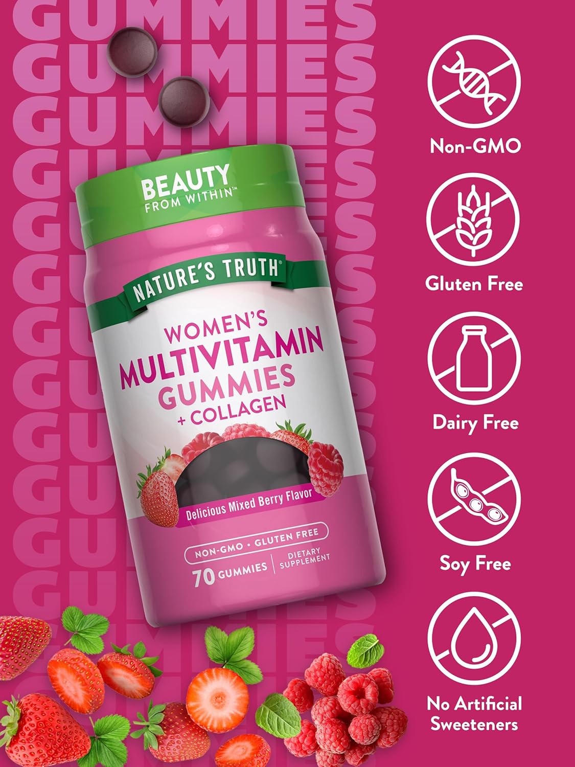 Women's Multivitamin Gummies with Collagen & Biotin | 70 Count, Non-GMO & Gluten Free