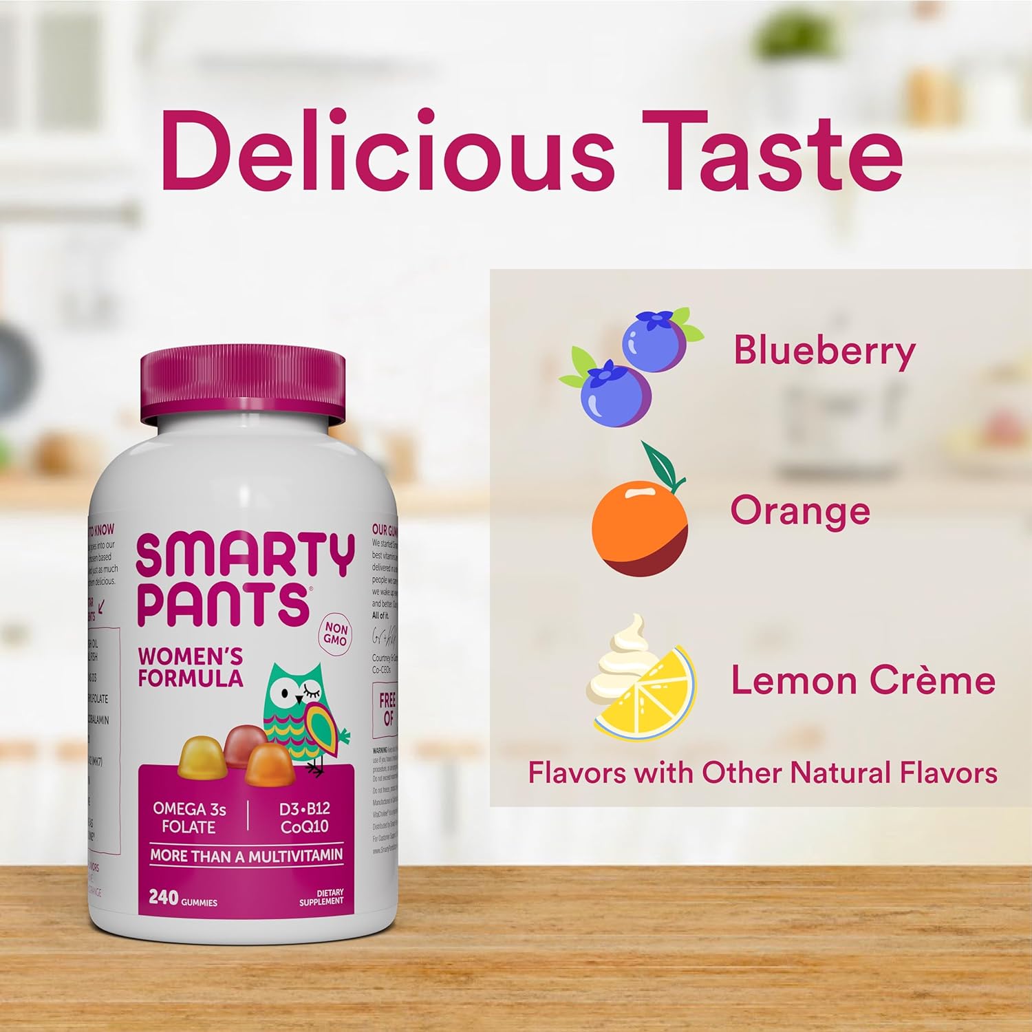 Women's Multivitamin Gummies with Omega 3 Fish Oil, Methylfolate, CoQ10, Vitamin D3, C, B12, B6, A, K, Zinc - 240 Count