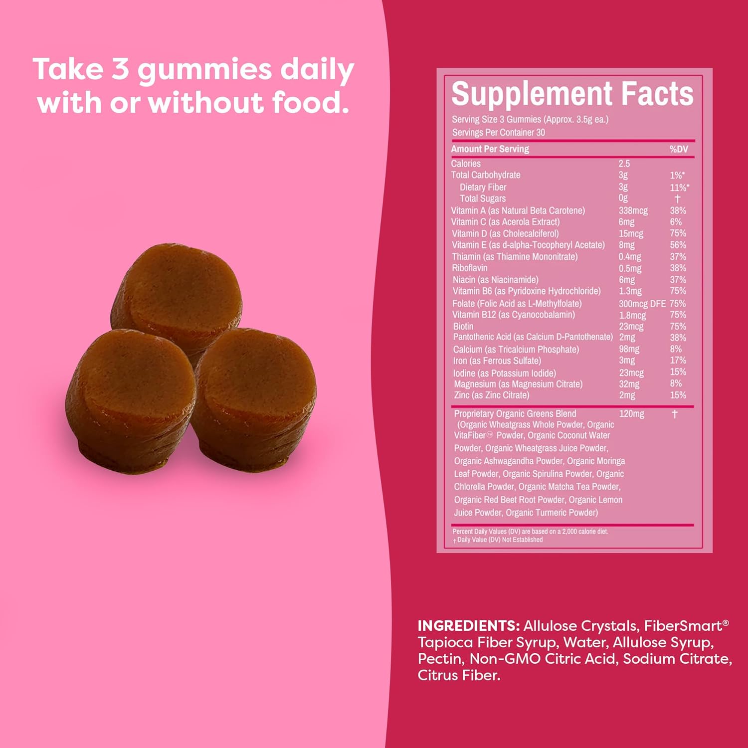 Women's Multivitamin Gummies with Superfood Greens and Prebiotic Fiber - 90 Gummies, 30 Servings