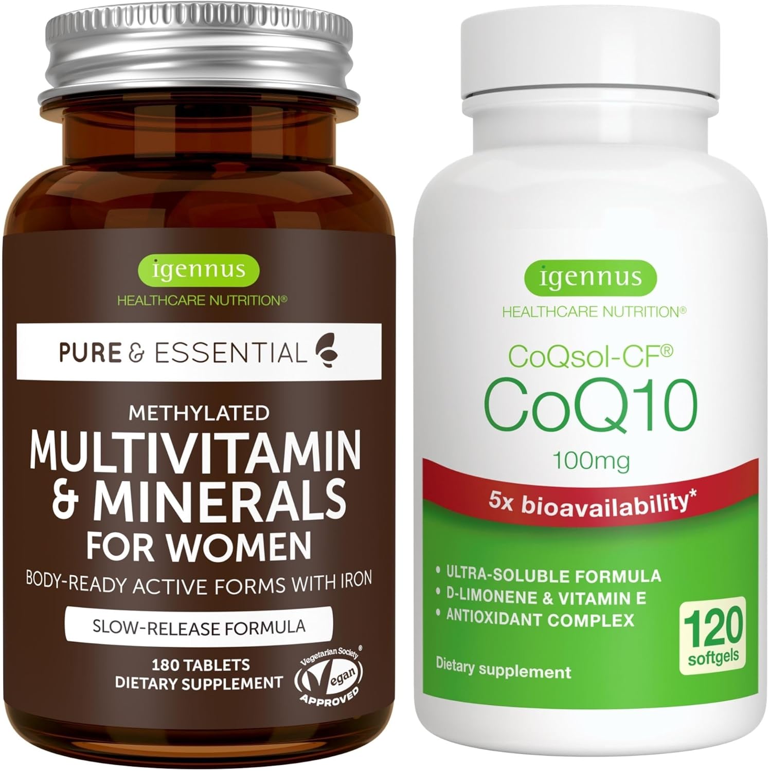 Women's Multivitamin & Minerals with CoQ10 100mg Softgels - Energy Bundle by Igennus