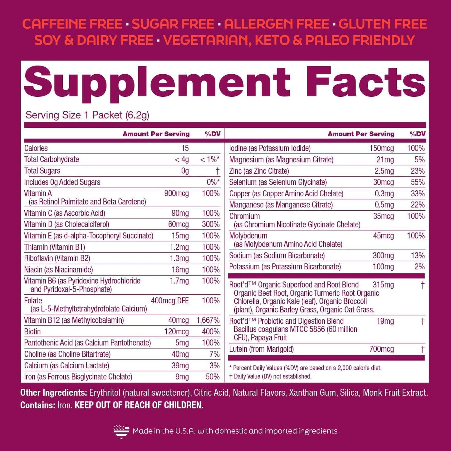 Women's Multivitamin Powder with Triple Electrolytes - 25 Vitamins & Minerals, 9 Organic Superfoods, Probiotics, Enzymes, Sugar-Free Hydration - 24 Packets