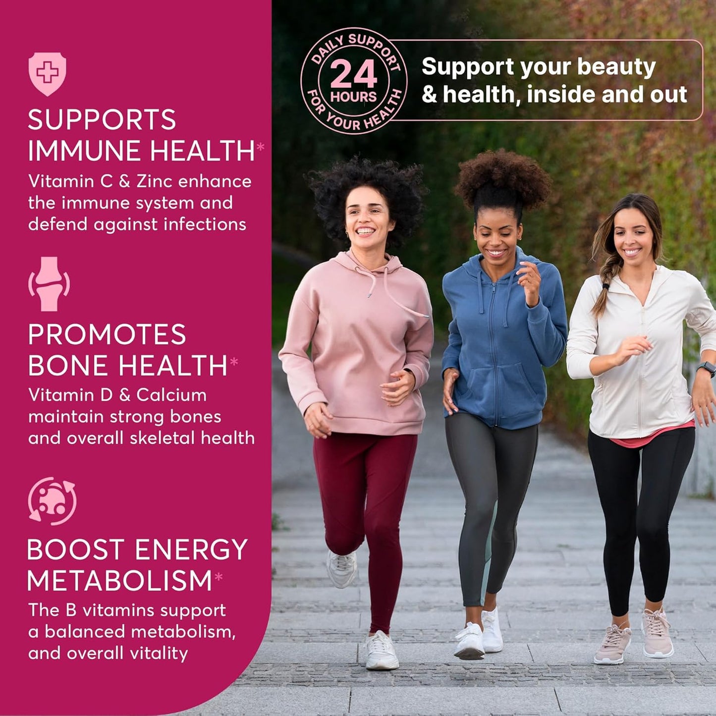 Women's Multivitamin Supplement with Vitamin A, C, D, E, B12, Zinc | Hair, Skin, Nail Health | Reproductive, Activity, Immune Support | 60 Capsules