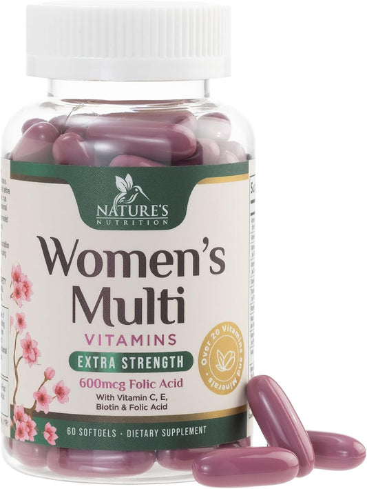 Women's Multivitamin with Iron, Calcium, Zinc, and Vitamins A, C, D, E, & B - Supports Bone, Skin, and Immune Health - 60 Softgels
